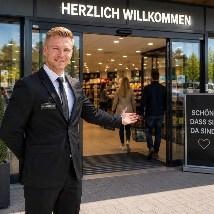 Mitarbeiter von Black Rock Security empfängt Gäste am Eingang